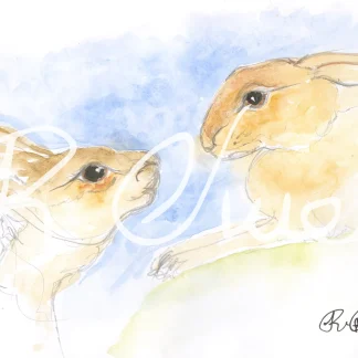 2 Hares Meeting by Welsh artist Rhian Owen