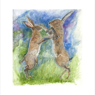 Boxing Hares by Welsh artist Rhian Owen