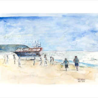 Lifeboat on Barmouth Beach by Welsh artist Rhian Owen