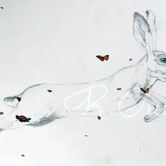 Running Hare with Butterlies by Welsh artist Rhian Owen