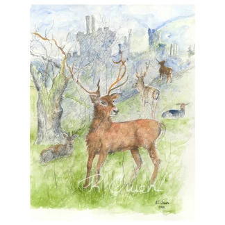 Stag at Powis Castle by Welsh artist Rhian Owen